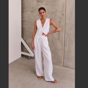 DISSH WHITE WIDE-LEG TROUSERS LINEN PANTS AU 6 / US 2 24